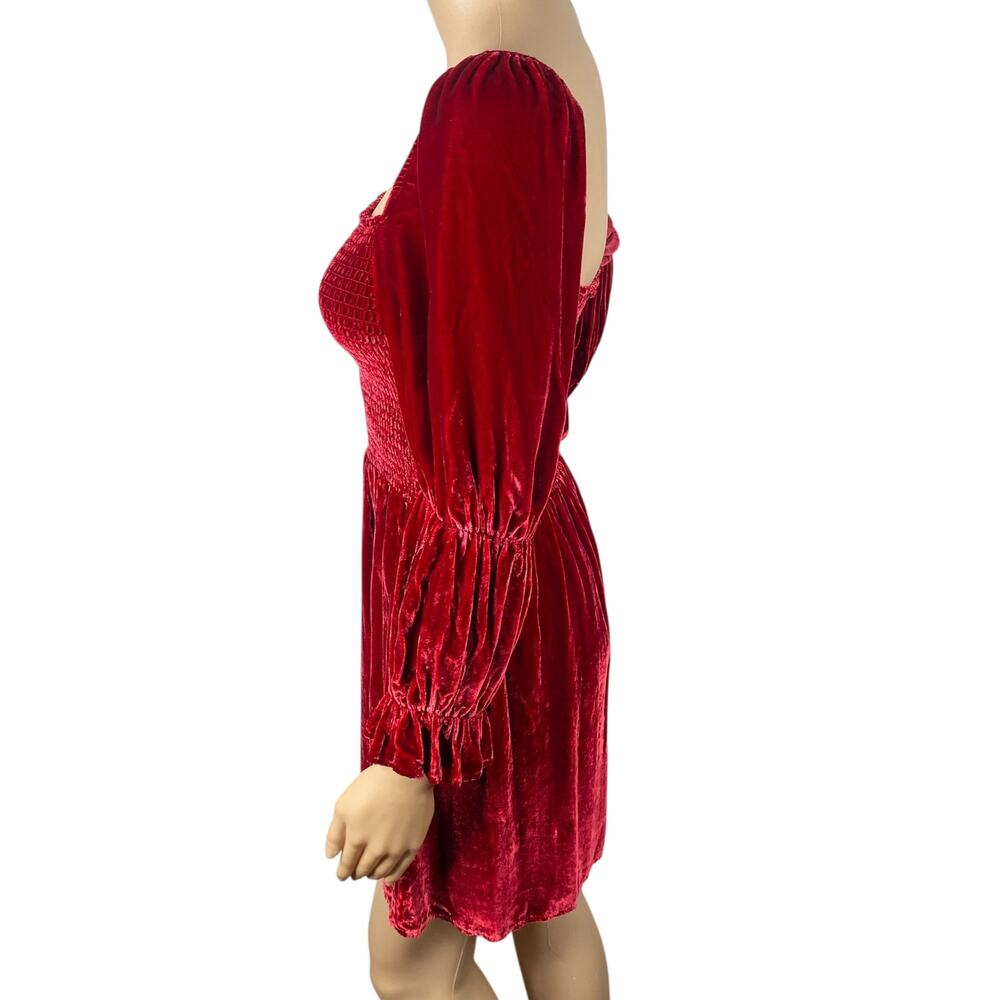 Reformation Red Crimson Velvet Smocked Juliet Sleeve Mini Dress S Whimsigoth - Picture 8 of 11